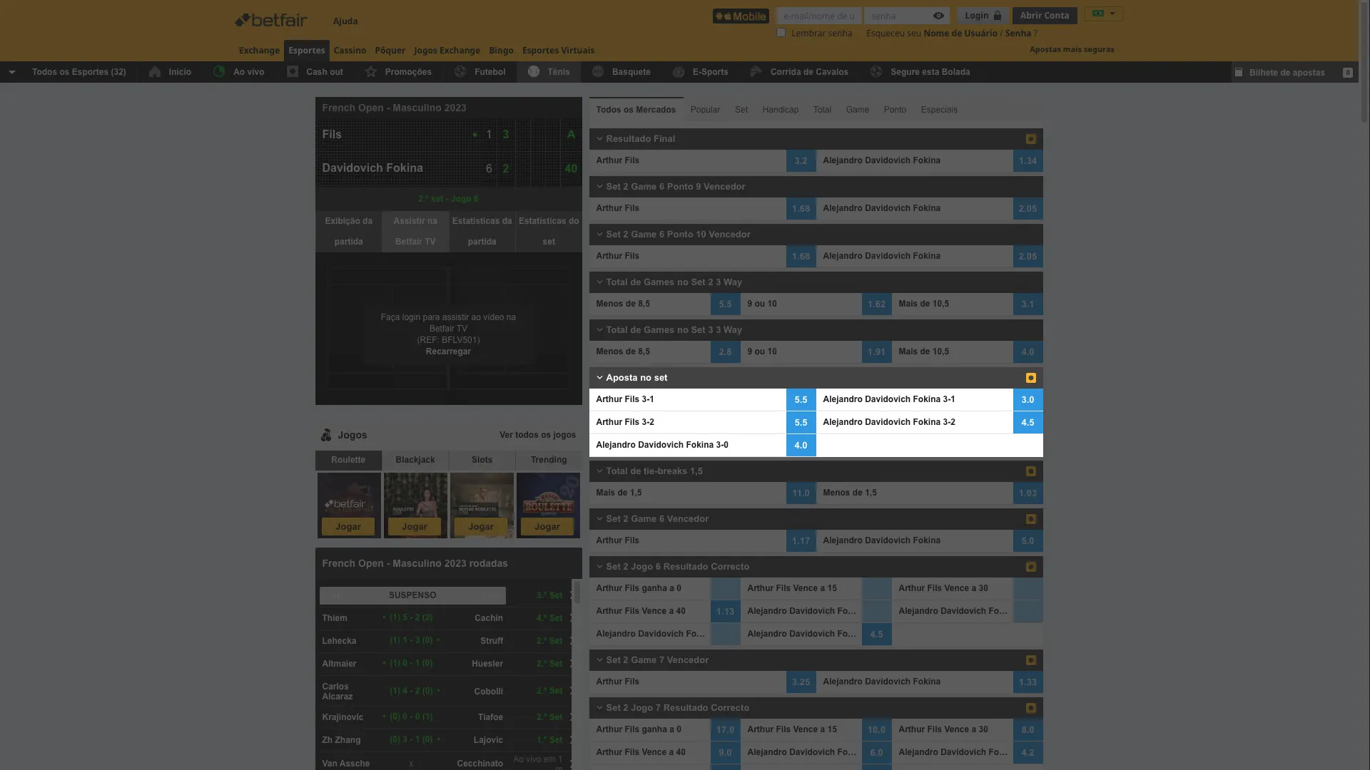 aposta set tenis betfair