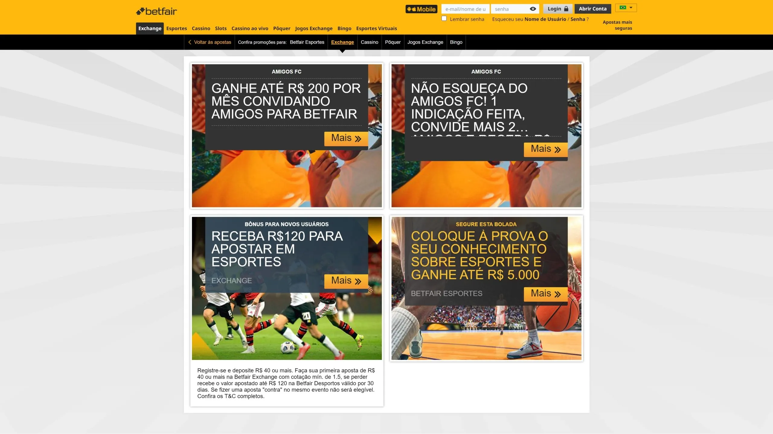 imagem captura Promoções Betfair