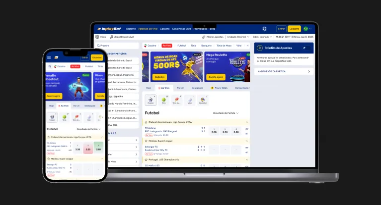 imagem mostra notebook e smartphone abertos na página de transmissão ao vivo da inplayBet