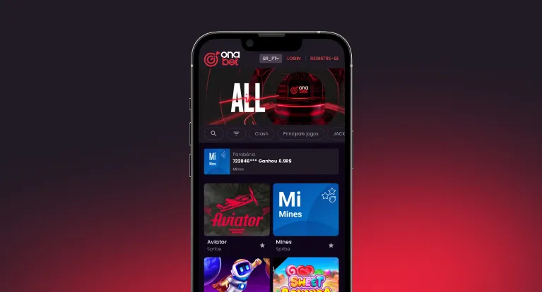 imagem mostra smartphone aberto na versão mobile da Onabet