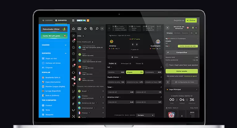 Imagem mostra notebook aberto na página de apostas da Bet7k