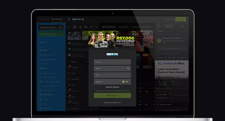 Imagem mostra notebook aberto na página de registro da Bet7k