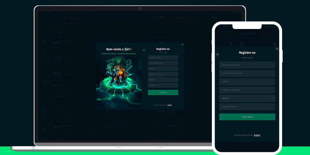 imagem mostra notebook e smartphone abertos na página de registro da CBet