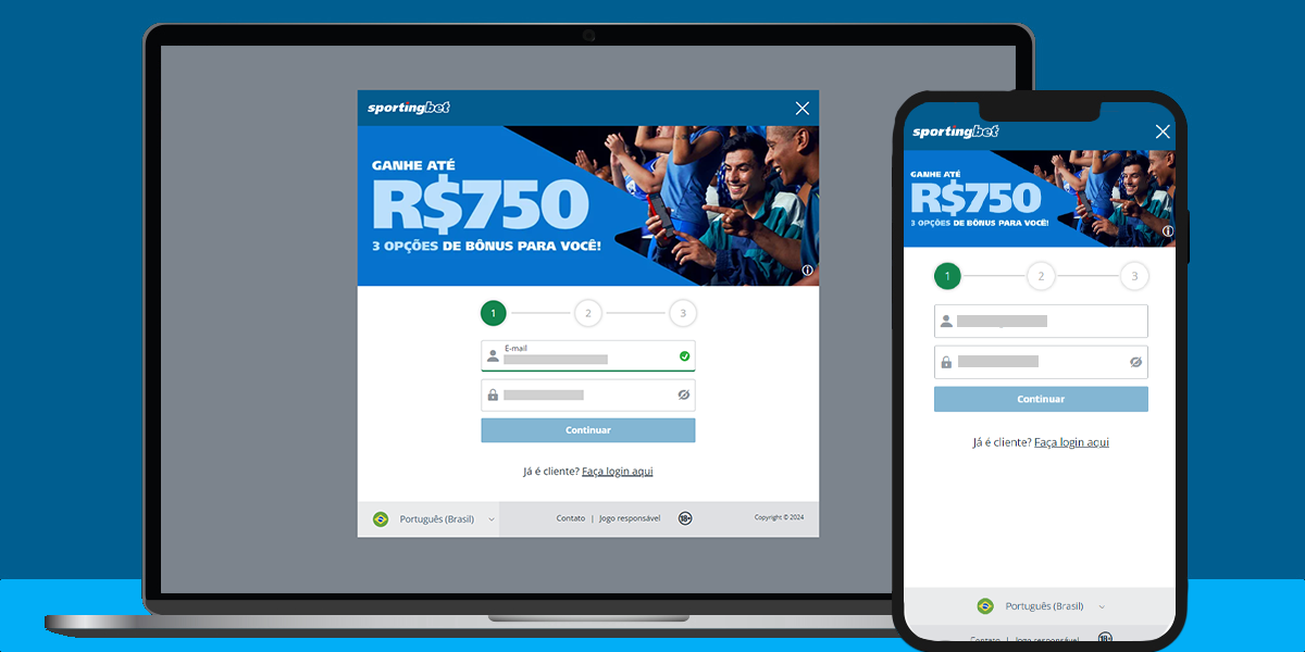 Imagem mostra notebook e smartphone abertos na página de registro da Sportingbet