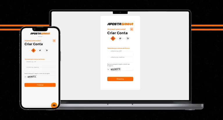 imagem mostra notebook e smartphone abertos na página de registro da Aposta Ganha