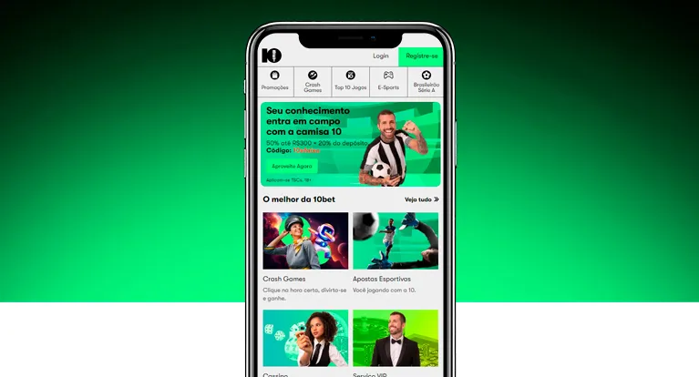 Imagem mostra smartphone aberto na versão mobile da 10bet